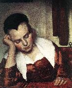 VERMEER VAN DELFT, Jan A Woman Asleep at Table (detail) atr oil on canvas